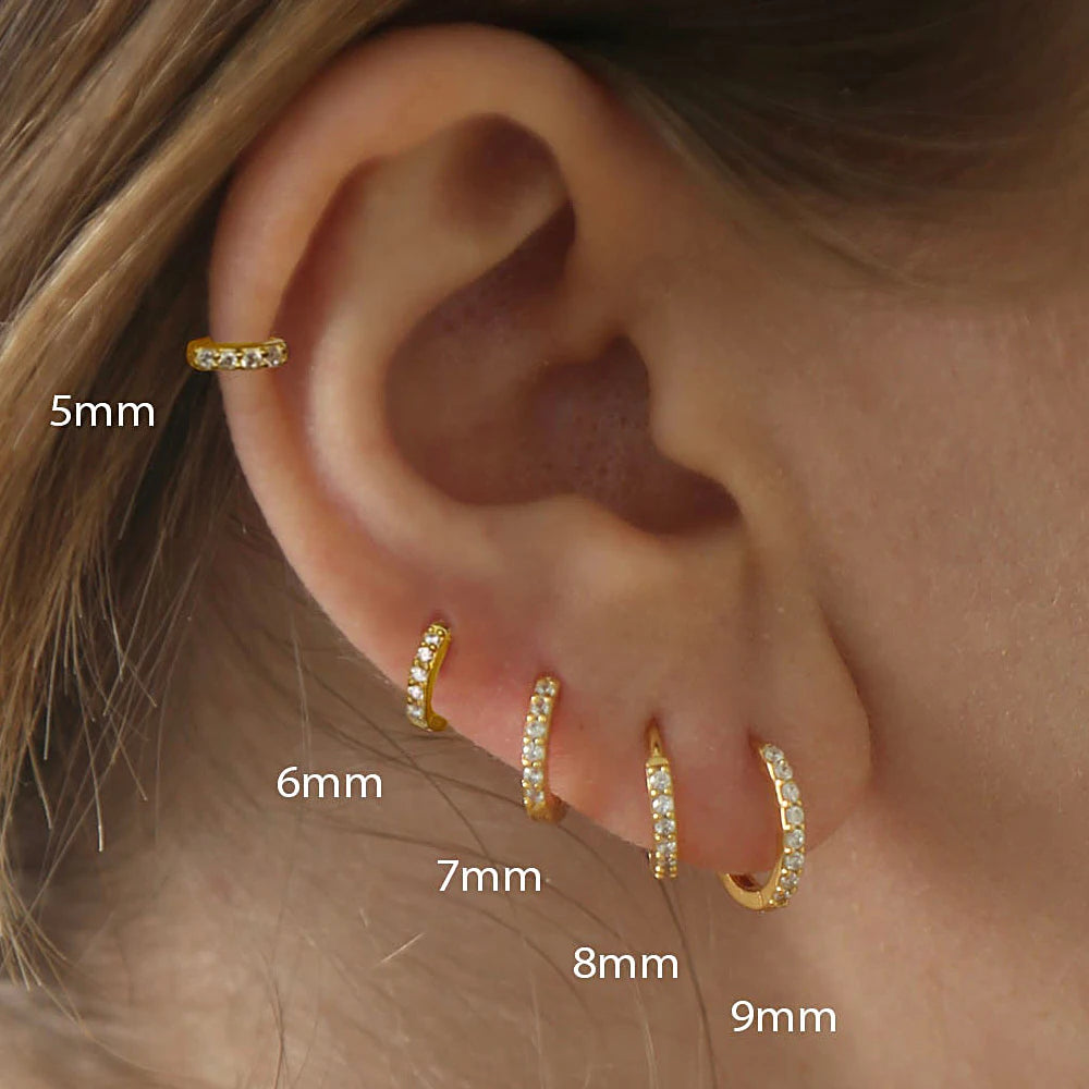 1 par de pendientes de aro minimalistas de acero inoxidable, circonita de cristal, pequeños pendientes de cartílago fino